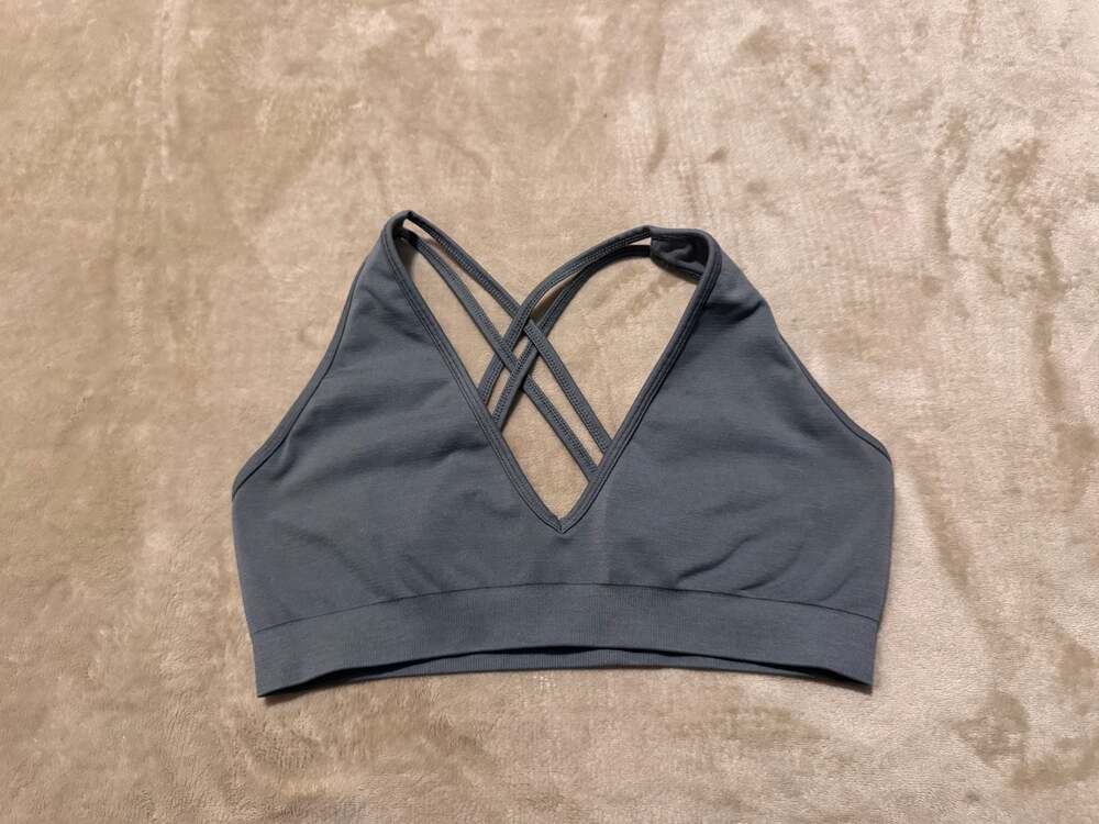 Alphalete Gray Strappy V-Neck Medium Support Sports Bra